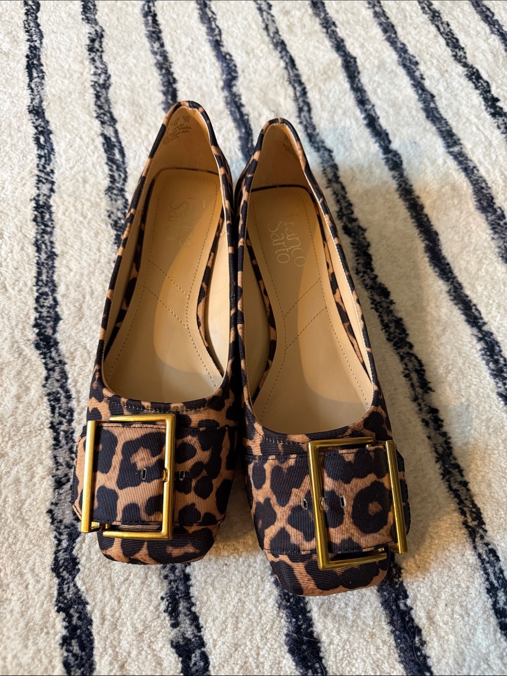 SARTO By Franco Sarto Leopard Print Buckle Flats - Tan & Black